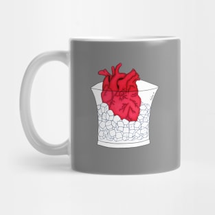 "On The Rocks" · Red heart on ice cubes in glass · minimalistic illustration Mug